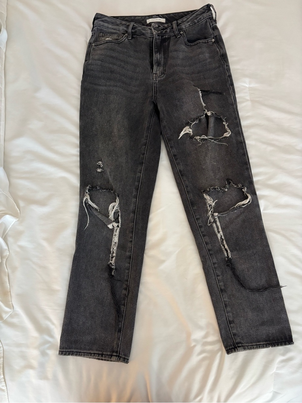 PacSun Black Distressed Straight Leg Jeans